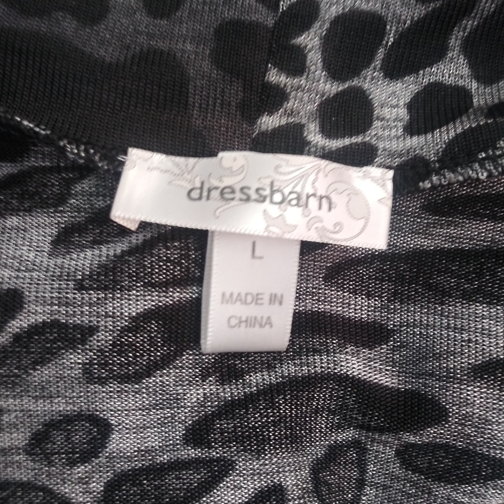 Dressbarn Ruffled Animal Print Cardigan Black Larg - Picture 7 of 7